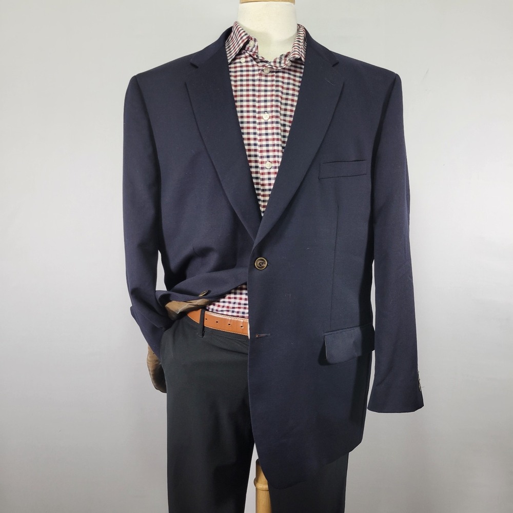Joseph Feiss Men's Sport Coat Blazer Two Button Navy‎ Blue Twill Wool Size 48R